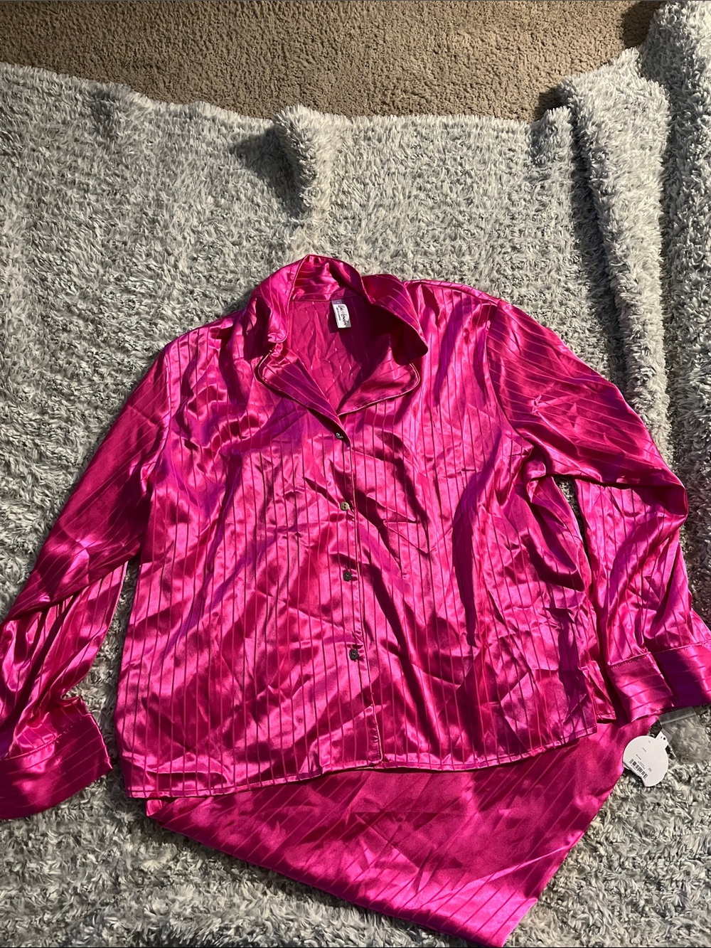 Satin Button-Front Pajama 2 piece set in Hot Pink